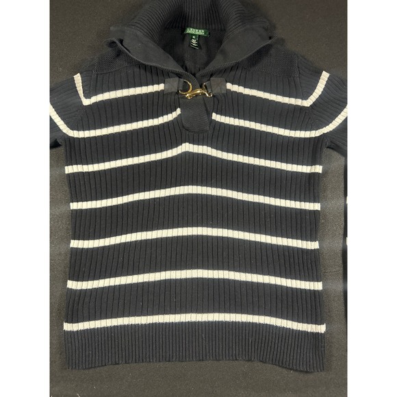 Lauren Ralph Lauren Sweaters - Lauren Ralph Lauren Striped Ribbed Cotton Sweater XL Navy White Lobster Clasp